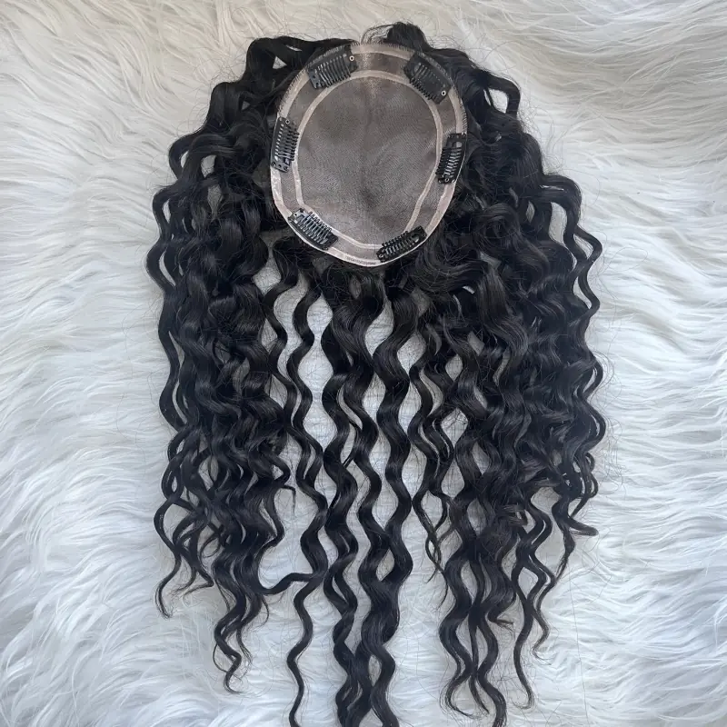 #1b color 5.5*6 inch Mono topper curly texture Brazilian virgin human hair YR0061